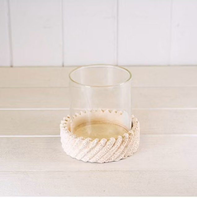 KDMD Sandy Textured Glass Hurricane Candle Holder in Light Sand