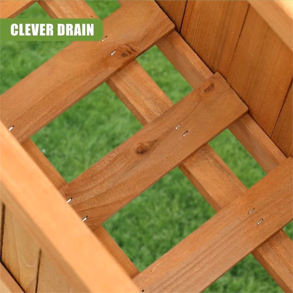 Kelvenix Set of 2 Large Rectangular Wooden Garden Planters in Brown – 3