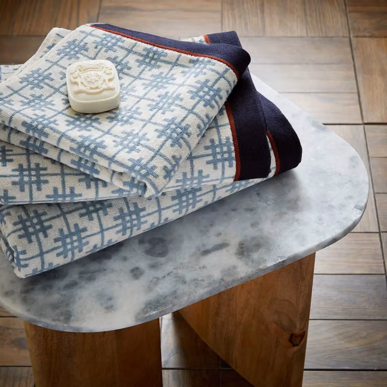 Bedeck of Belfast Emmeline Checked Cotton Bath Towel in Blue, White and Red