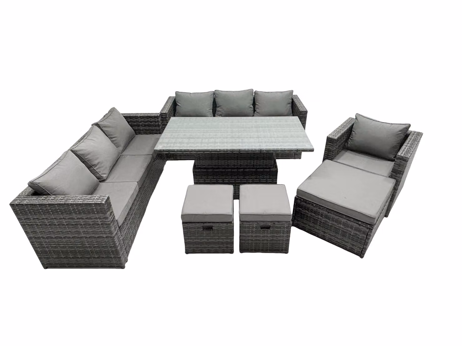 Fimous 10-Seat Rattan Dining Table and Sofa Garden Furniture Set in Dark Grey – 2