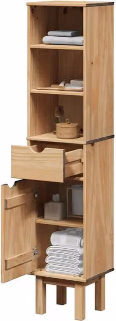 Berkfield Home OTTA Wall Mounted Bathroom Cabinet in Brown Solid Pine Wood, W/D/H: 35 x 30 x 159 cm – 1