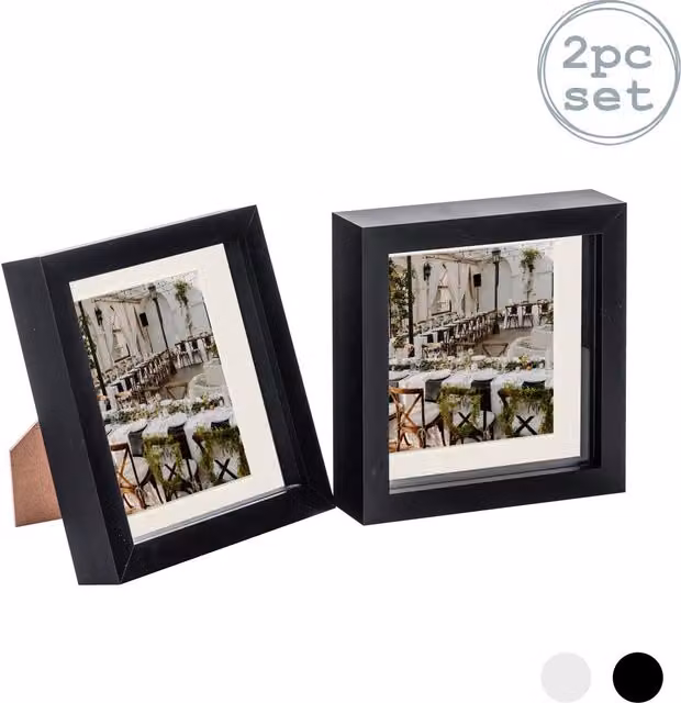Nicola Spring Pack of 2 Single Square 3D Box Photo Frames in Black and Yellow, W/H: 15.24 x 15.24 cm