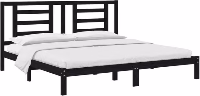 Berkfield Home Beautiful Bed Frame in Black Solid Pine, W/D/H: 200 x 200 x 205.5 cm – 1