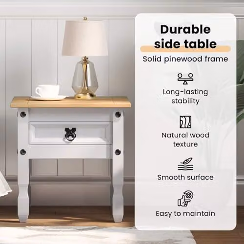 vidaXL CORONA White Solid Pine Wood End Table W/D/H: 50 x 50 x 50 cm – 3