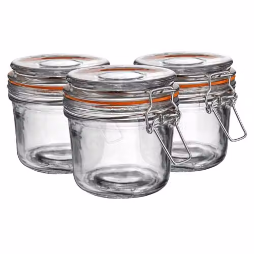 Argon Tableware Glass Storage Jars with Airtight Clip Lid, 350ml, Set of 6, Transparent and Orange – 1