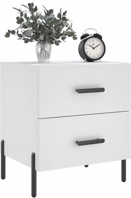 Berkfield Home Modern White Bedside Cabinet W/D/H: 40 x 35 x 47.5 cm