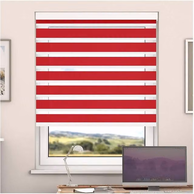 NewEdgeBlinds Day and Night Zebra Roller Blind with Cassette, Grey and Red Striped, Width: 75 cm