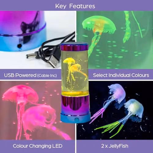 Global Gizmos 55219 Multi-Coloured Jellyfish Lamp with Colour Changing RGB LEDs and Calming Sensory Effect – 3