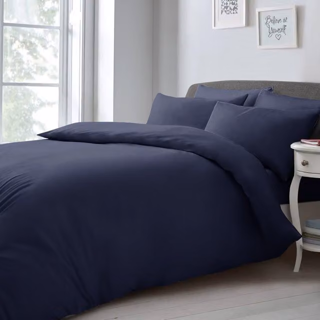 Velosso Plain Microfibre Duvet Cover and Pillowcase Set in Blue or Orange, W: 180 cm, L: 200 cm