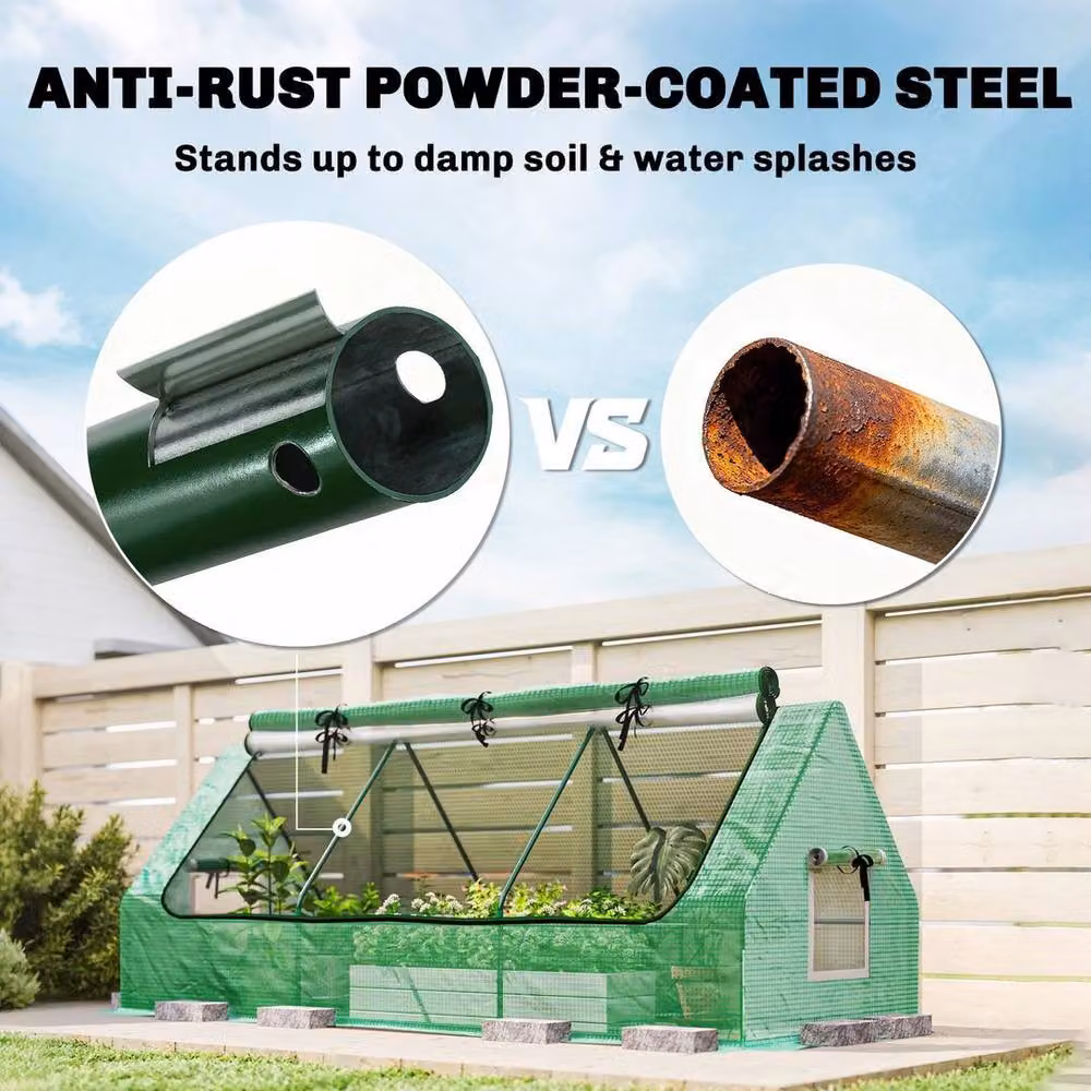 NESTLUNE Portable Small Polytunnel with Mesh Windows, Green, W/D/H: 240 x 90 x 90 cm – 3