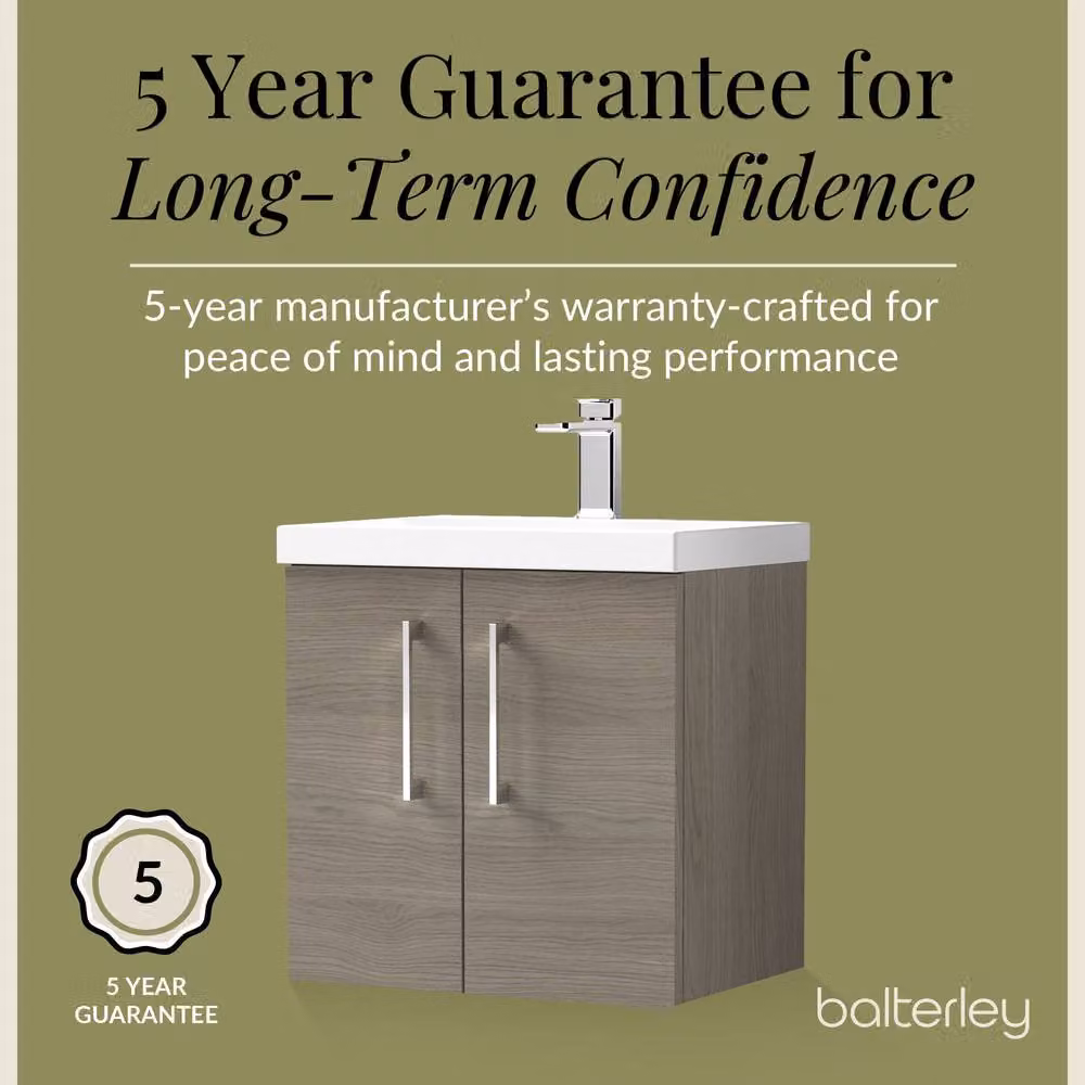 Balterley Contemporary Wall Hung Bathroom Vanity Unit with Mid-Edge Ceramic Basin, Solace Oak, W: 60 cm, D: 39 cm, H: 57.9 cm – 3