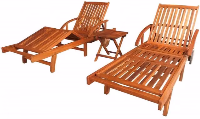 Berkfield Home Acacia Wood Sun Loungers with Table, 2 Piece Set in Brown