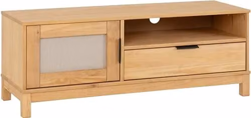 Seconique Corona Rattan and Waxed Pine 1 Door 1 Drawer TV Unit in Brown, W/D/H: 120 x 40 x 45.5 cm