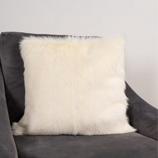 Native Natural White Lambskin Square Cushion, Diameter: 45 cm