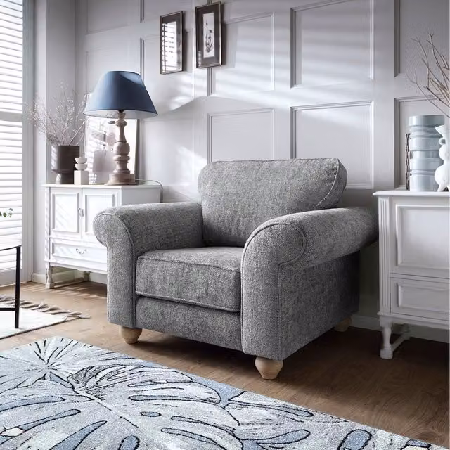Abakus Direct Ingrid Armchair in Braided Chenille, Ash Grey