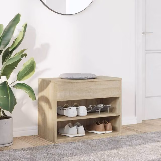 Berkfield Home Sonoma Oak Shoe Bench in Light Tan, W/D/H: 60 x 30 x 45 cm