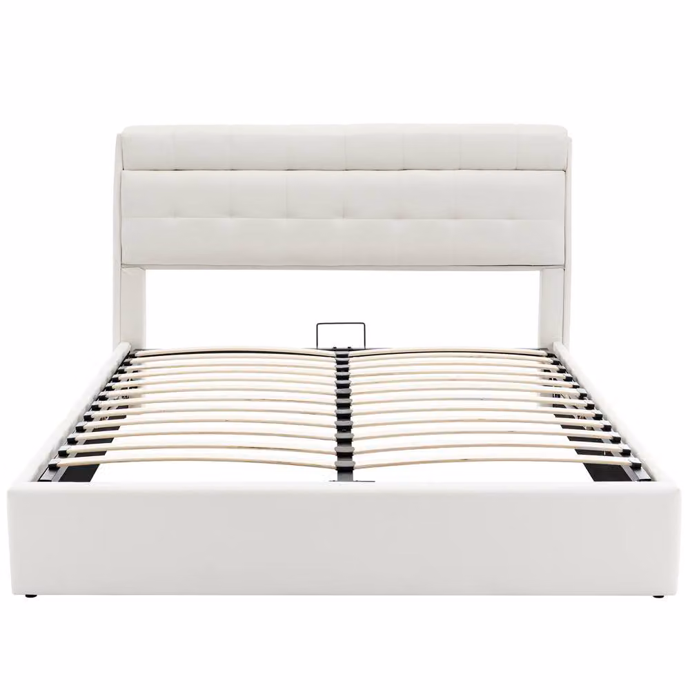 ModernLuxe Upholstered King Bed with Hydraulic Storage and Headboard in White, W/D/H: 150 x 200 x 50 cm – 2