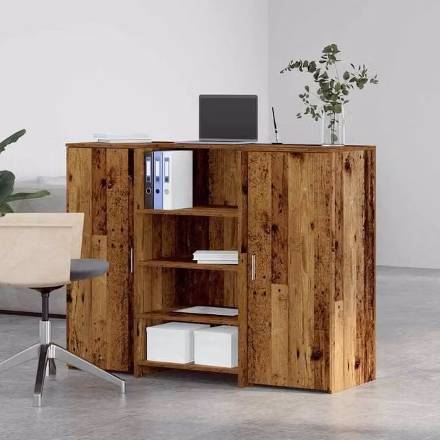 Berkfield Home Rustic Old Wood Reception Desk in Brown, W/D/H: 135 x 50 x 103.5 cm