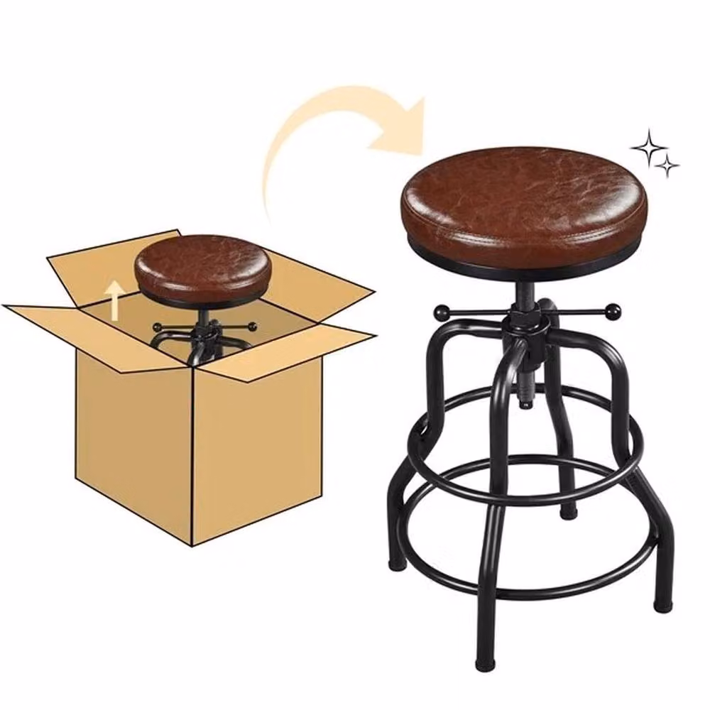 KORVIXA Height Adjustable Industrial Rustic Bar Stool in Brown – 4