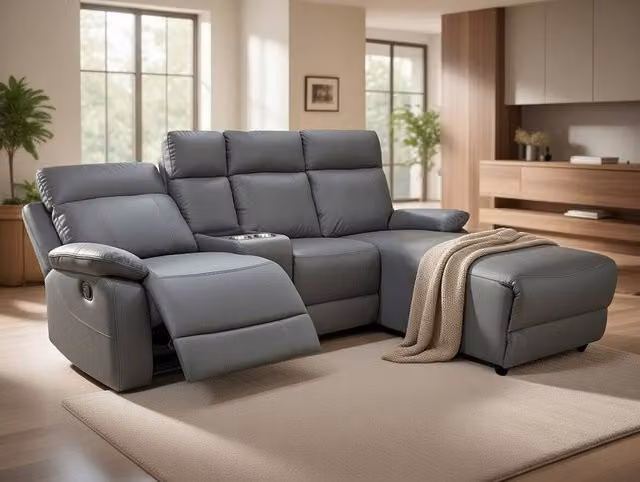 DS Living Sorento Left Hand Corner 3 Seater Reclining Sofa in Grey Synthetic Leather – 1