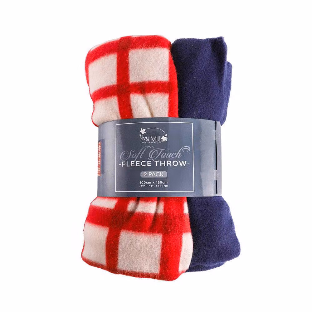 Voltico 2 Pack Fleece Throws in Red, Blue and Grey, W/D/H: 100 x 150 cm – 2