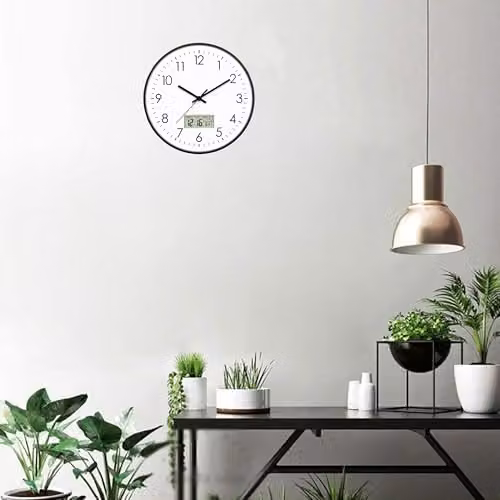 ATEK 12 Inch Silent Digital Wall Clock with Date and Temperature Display in Black and White – 2
