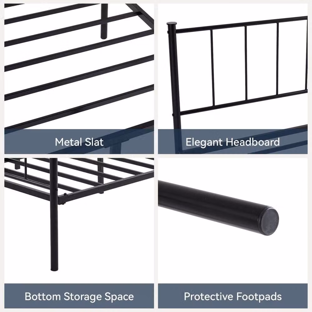 FORGEVIO Modern Metal King Bed Frame with Headboard and Footboard in Black – 4