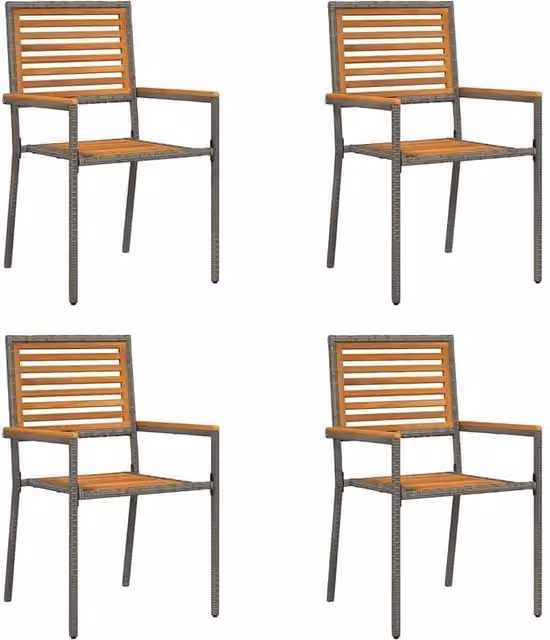 Berkfield Home Set of 4 Stackable Outdoor Chairs in Grey and Brown PE Rattan with Solid Acacia Wood – 1