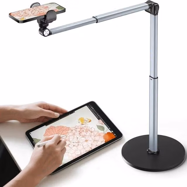 VOGREX Adjustable Height Flexible Bedside Phone Stand in Silver