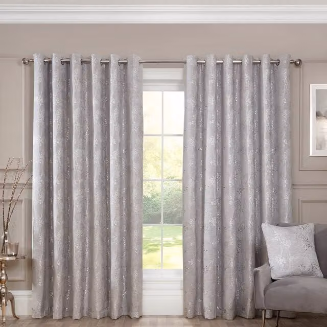 Divante Finest Grey Chenille Blackout and Thermal Insulating Fabric Panel Curtain with Eyelets, Height: 229 cm