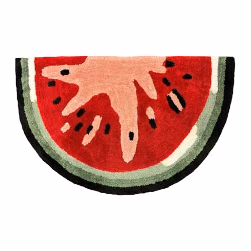 Mooky Mats Watermelon Slice Semi Circle Non Slip Bath Mat, Red and Multicolour, W: 80 cm, D: 50 cm