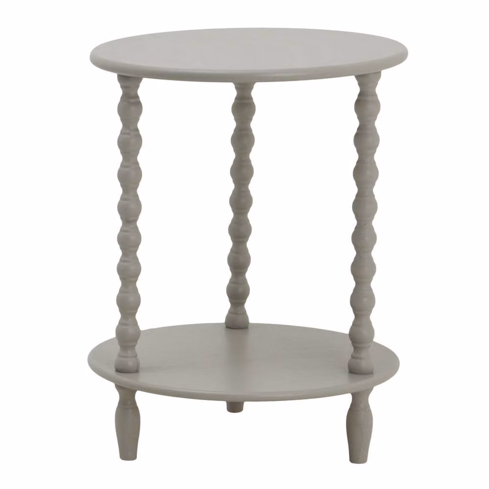 Wyld Haus Thui Grey Round Wood Side Table with Bottom Shelf, W/D/H: 45 x 45 x 60 cm – 2