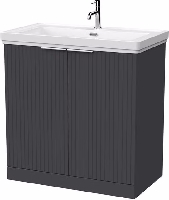 Balterley Callingwood 2 Door Freestanding Vanity Unit and Fireclay Basin in Dark Grey, Width: 80 cm