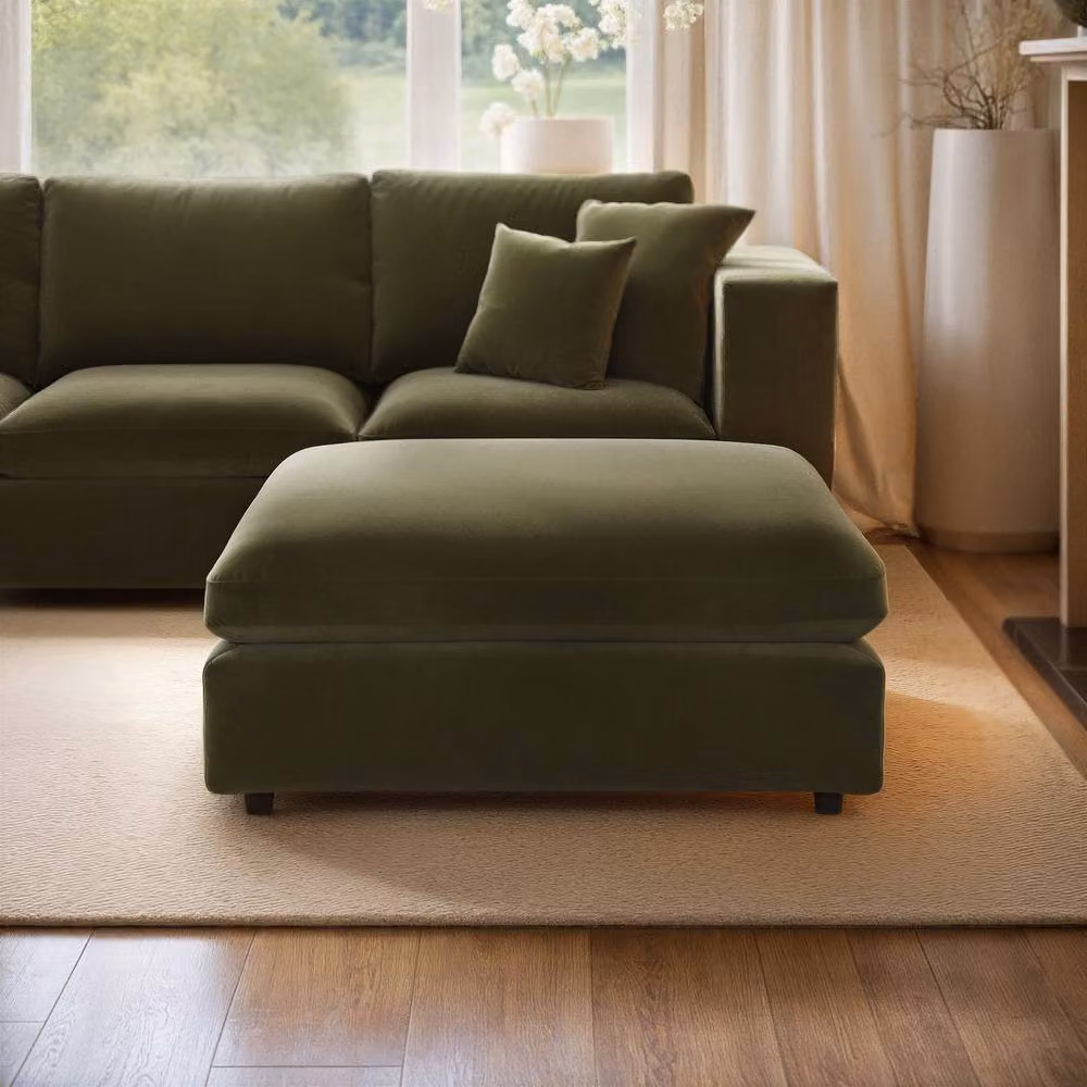 Solace+Co Asher Green Velvet and Bouclé Cylindrical Footstool – 2
