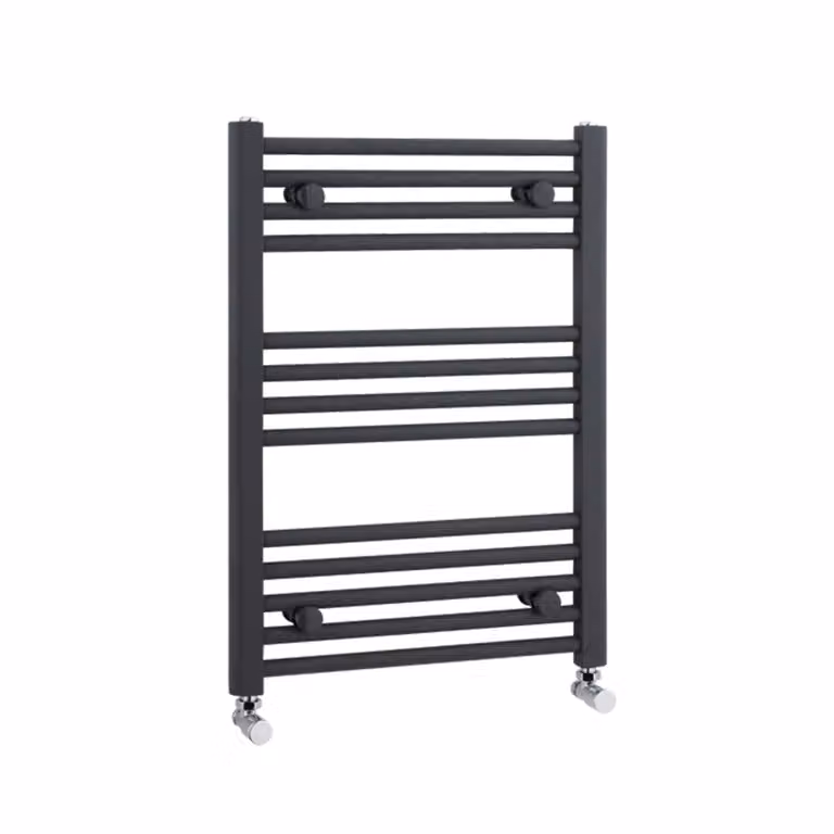 Arno Anthracite Heated Towel Rail Straight Ladder W: 50 cm, H: 70 cm, D: 70 cm