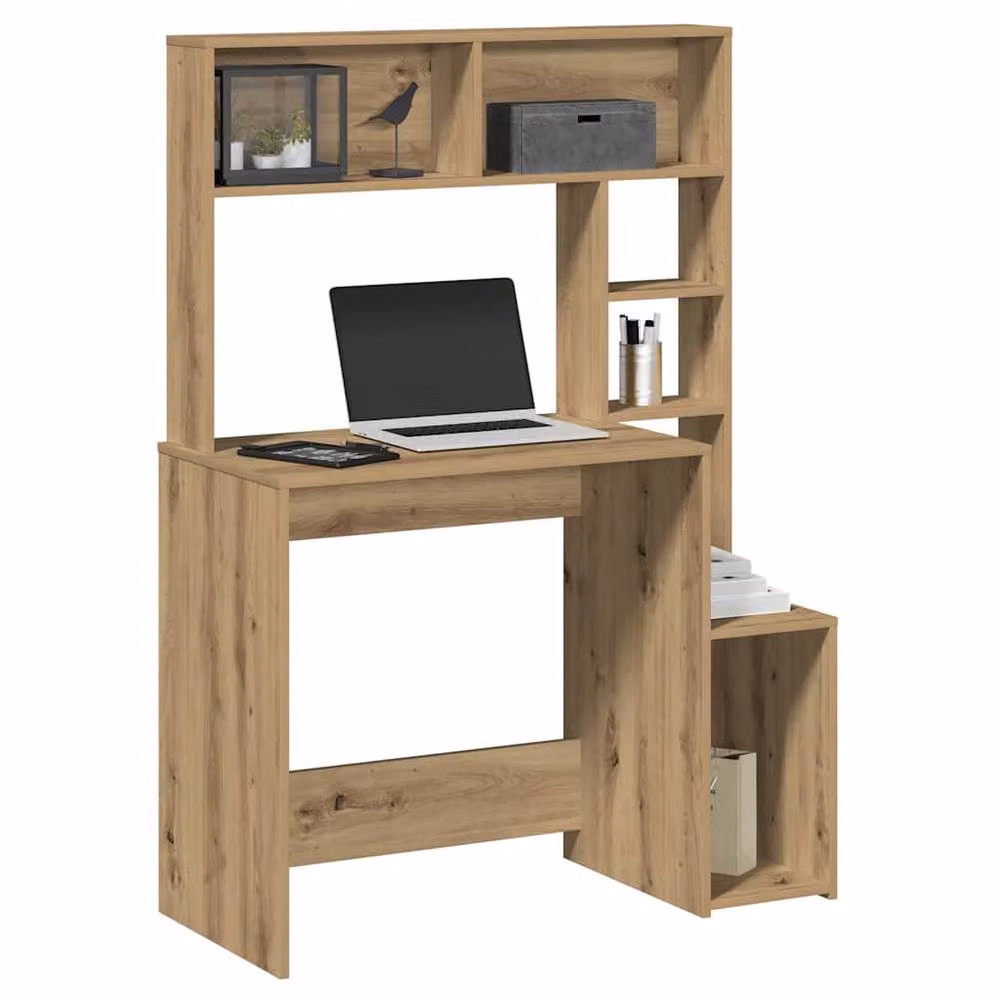 Berkfield Home Computer Desk with Shelves in Artisan Oak Brown, W/D/H: 100 x 45 x 140 cm – 2