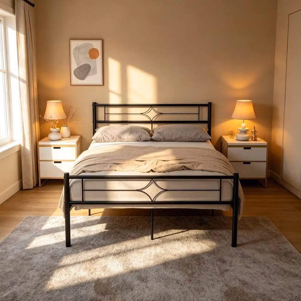 KORVIXA Metal Double Bed Frame, Black, W/D/H: 190 x 135 cm – 3