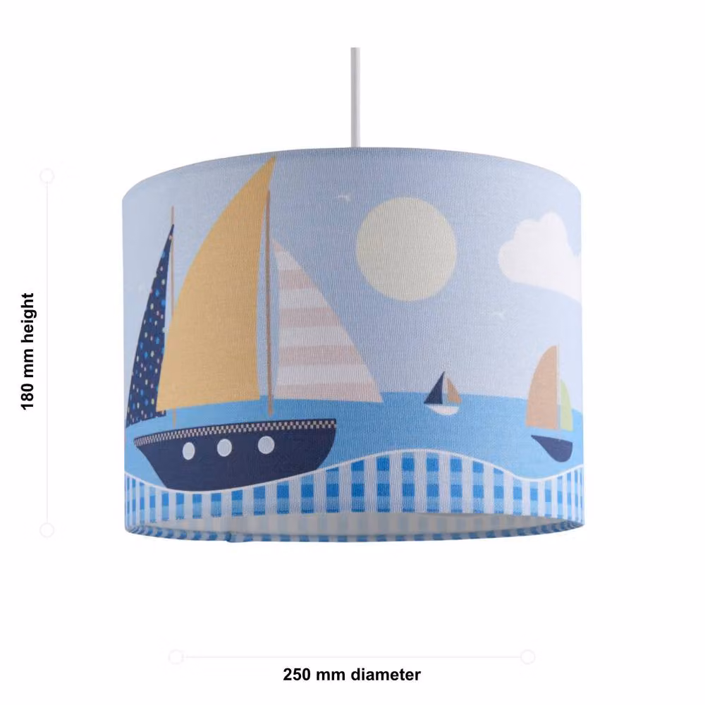 First Choice Lighting Set of 2 Sailing Boats Scene Blue Multicolour Easy Fit Pendant Shades, Diameter: 25 cm – 2