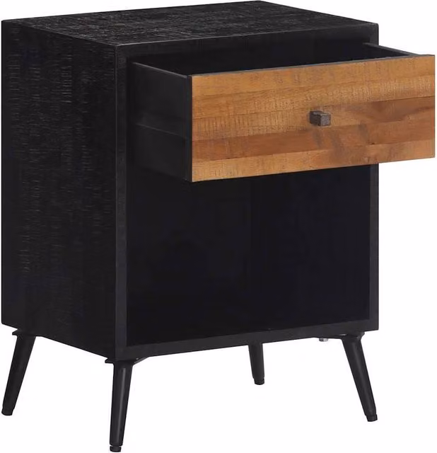 Berkfield Home Mid Century Wall Mounted Bedside Cabinet in Black Solid Teak Wood W/D/H: 40 x 30 x 50 cm – 1