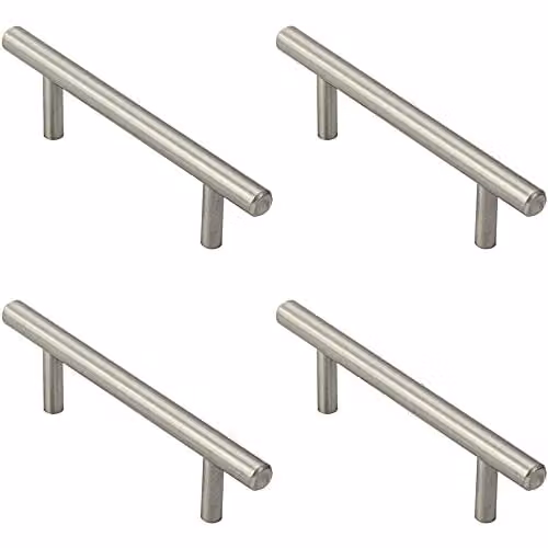 Loops 4 Pack Mini Round T-Bar Pull Handles in Brushed Silver, 100 x 8 mm with 64 mm Fixing Centres