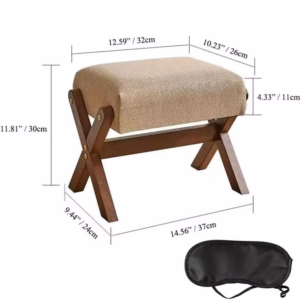Havendro Small Padded Footstool and Shoe Changing Stool in Beige with Wood Frame – 2