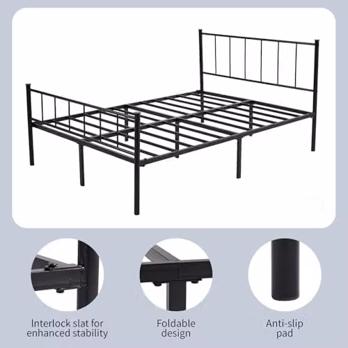 CozyLiving Finn Metal Bed Frame in Black with Slatted Base, W/D/H: 152 x 202 x 95 cm – 3