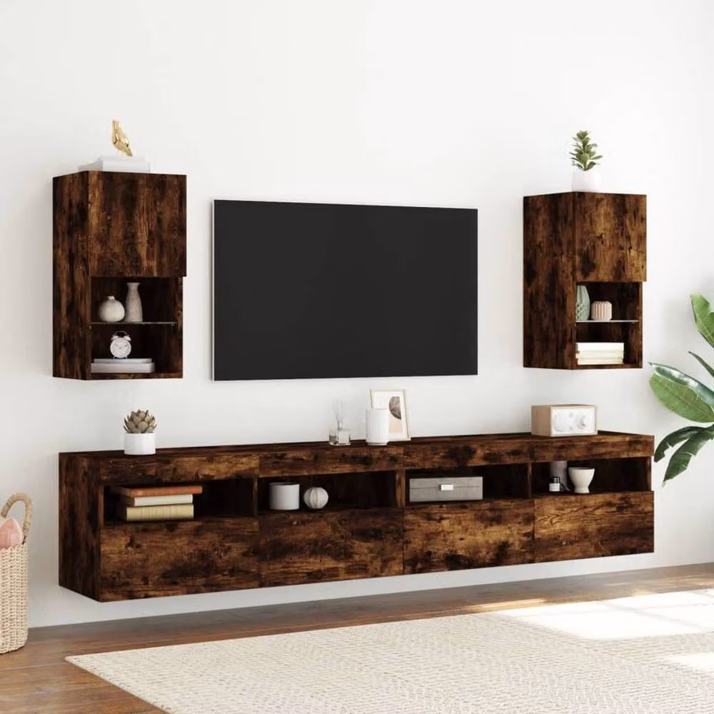Berkfield Home Set of 2 Modern TV Cabinets with LED Lights in Smoked Oak Brown, W/D/H: 30.5 x 30 x 60 cm – 3