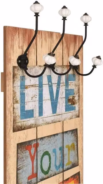 Berkfield Home Wall-mounted Coat Rack with 6 Hooks, Multicolour, W: 120 cm, D: 40 cm