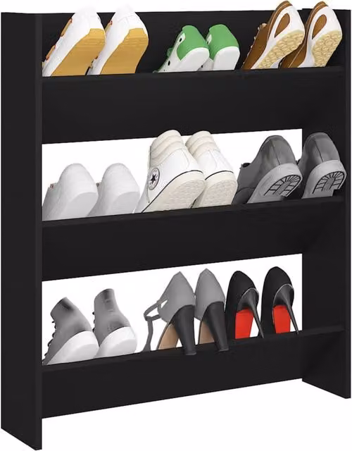 Berkfield Home Wall Mounted Shoe Cabinet in Black, W/D/H: 80 x 18 x 90 cm