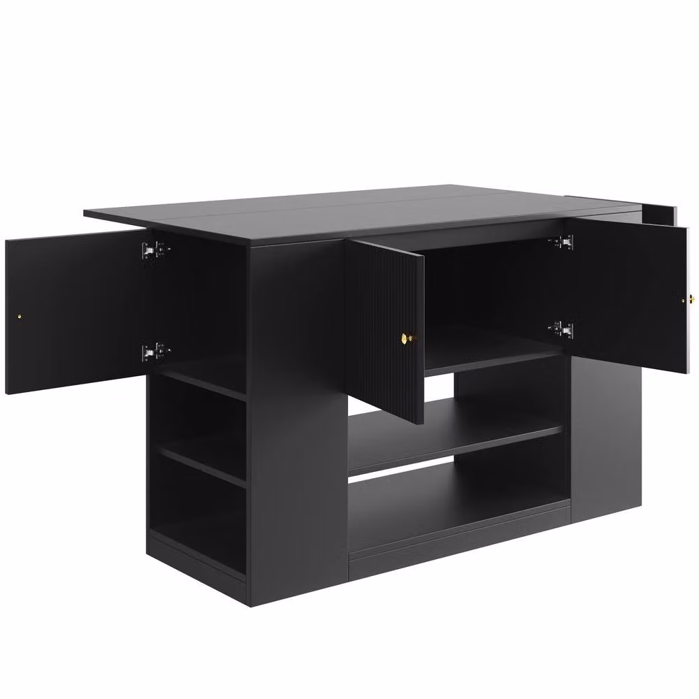 Merax Modern Kitchen Island with Foldable Tabletop, Drawers and Shelves in Black, W: 140.0 cm, D: 40.0 cm, H: 90.0 cm – 8