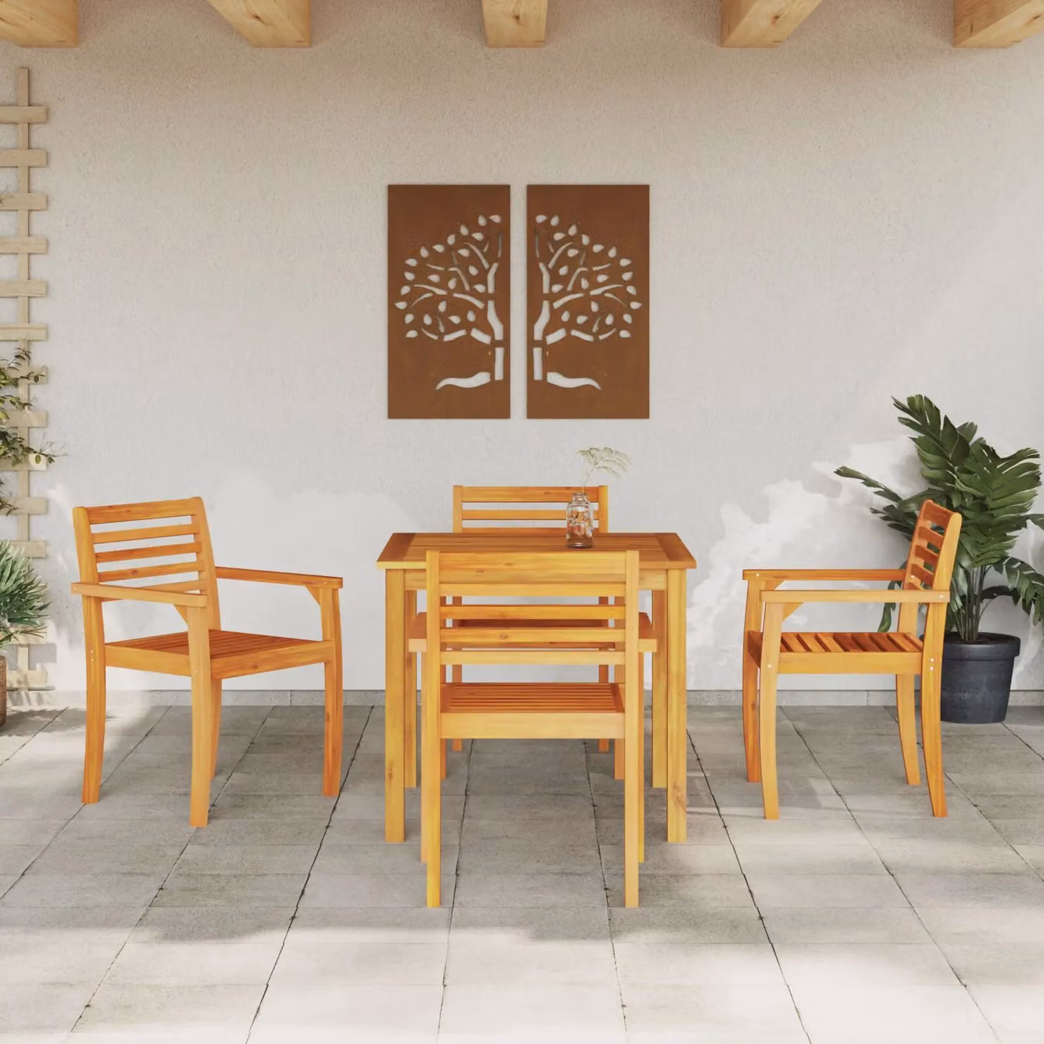 Berkfield Home 5 Piece Rustic Acacia Wood Garden Dining Set in Brown – 3