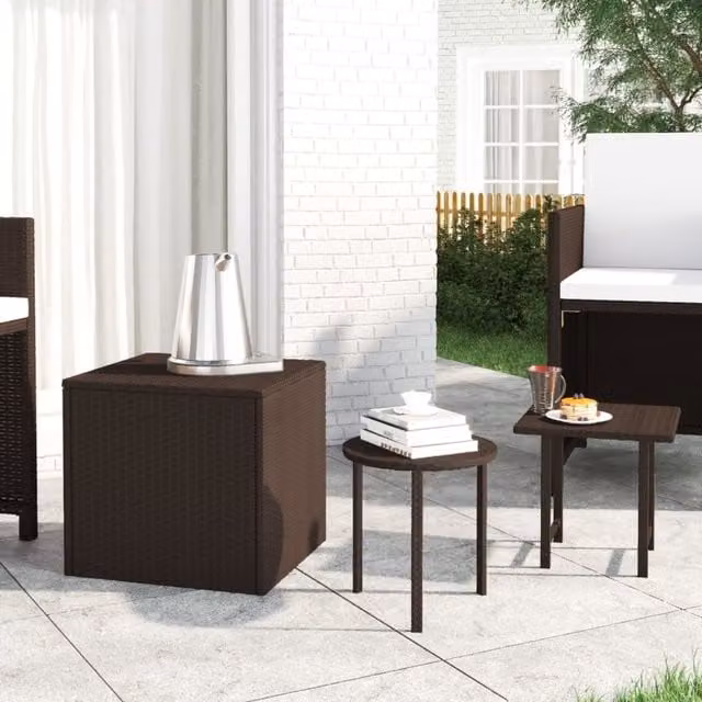 Berkfield Home Set of 3 Brown Poly Rattan and Metal Side Tables