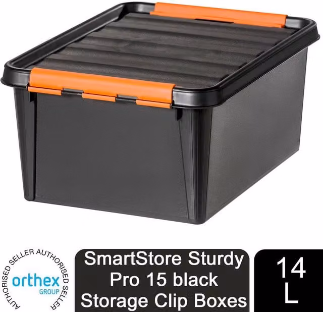Orthex SmartStore Sturdy Pro Stackable Storage Clip Box with Lid, Black, 14 l