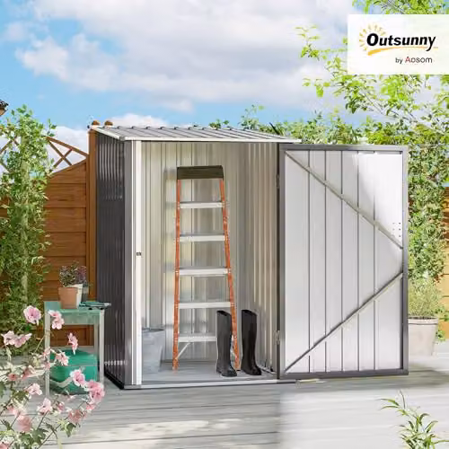 Outsunny Grey Galvanised Steel Lean-to Garden Storage Shed with Lockable Single Door, W/D/H: 100 x 103 x 160 cm – 2